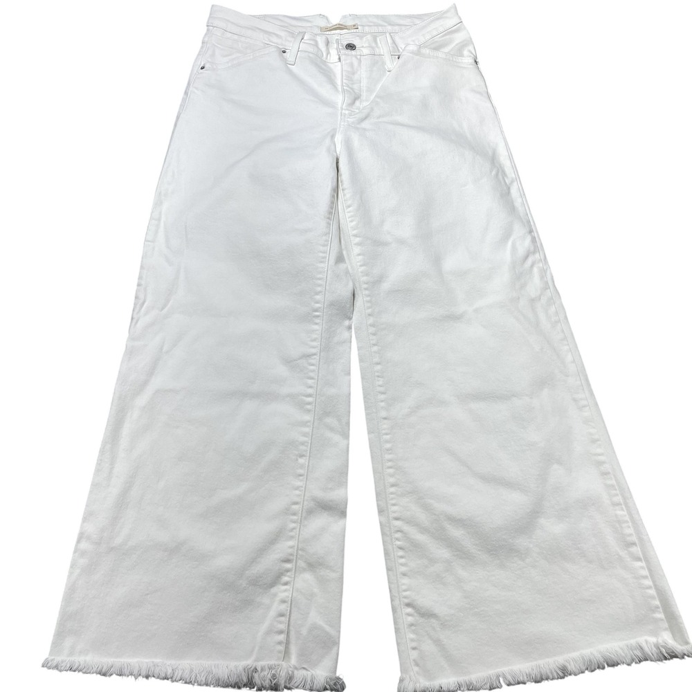 Levis 318 Shaping Wide Leg Jeans Womens 31 White High Rise Fringe Denim 31x32